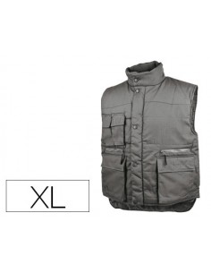 Chaleco deltaplus multibolsillos con cremallera cintura elastica protege riñones gris verde talla xl