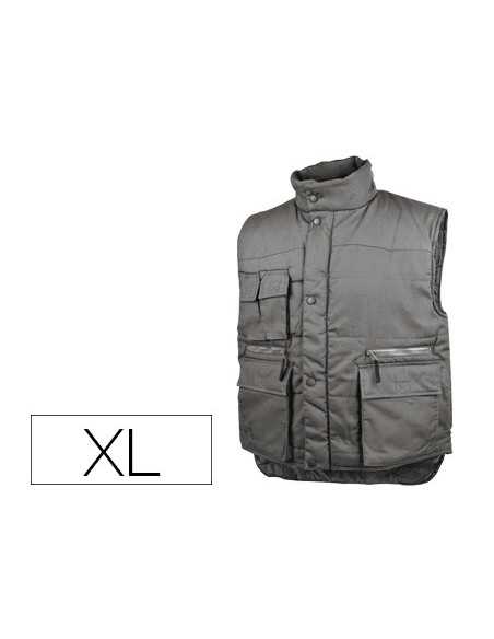 Chaleco deltaplus multibolsillos con cremallera cintura elastica protege riñones gris verde talla xl