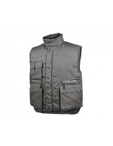 Chaleco deltaplus multibolsillos con cremallera cintura elastica protege riñones gris verde talla xl