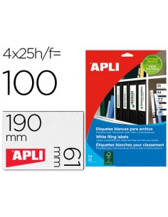 Etiqueta adhesiva apli 1233 tamaño 190x61 mm para fotocopiadora laser ink-jet caja 25 hojas con 100