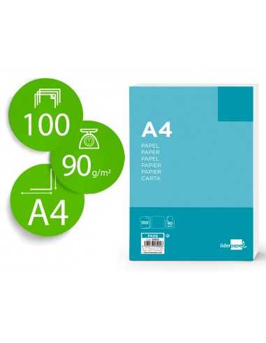 Papel liderpapel a4 90g/m2 liso paquete de 100 hojas