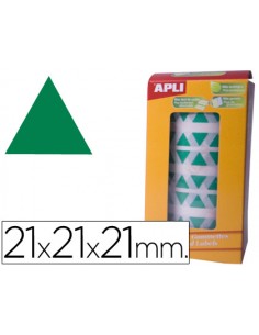 Gomets autoadhesivos triangulares 21x21x21 mm verde rollo de 2832 unidades