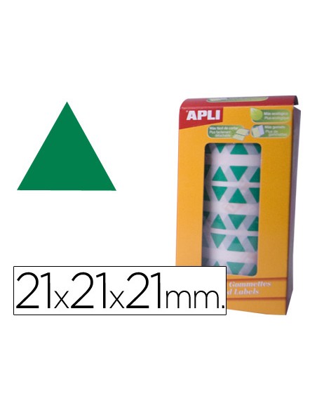 Gomets autoadhesivos triangulares 21x21x21 mm verde rollo de 2832 unidades