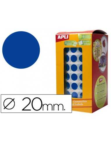 Gomets autoadhesivos circulares 20mm azul rollo de 1770 unidades
