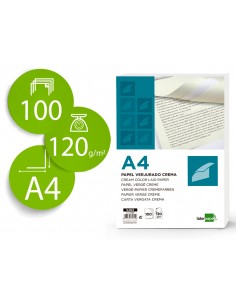Papel verjurado liderpapel a4 120g/m2 crema paquete de 100 hojas