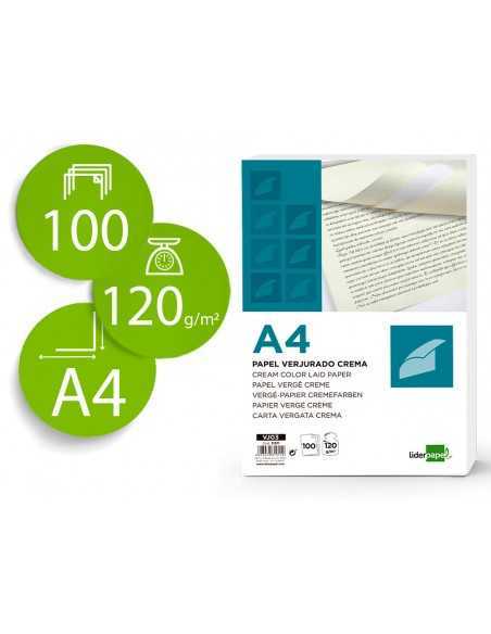 Papel verjurado liderpapel a4 120g/m2 crema paquete de 100 hojas