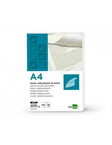 Papel verjurado liderpapel a4 90g/m2 blanco paquete de 100 hojas