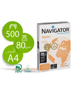 Papel fotocopiadora navigator din a4 80 gramos 4 taladros papel multiuso ink-jet y laser paquete de 500 hojas