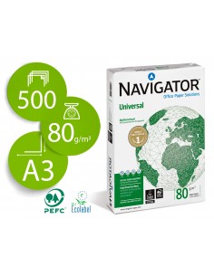 Papel fotocopiadora navigator din a3 80 gramos papel multiuso ink-jet y laser paquete de 500 hojas