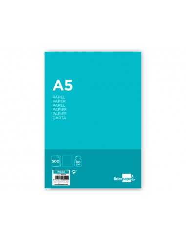 Papel liderpapel a5 80g/m2 liso paquete de 500 hojas