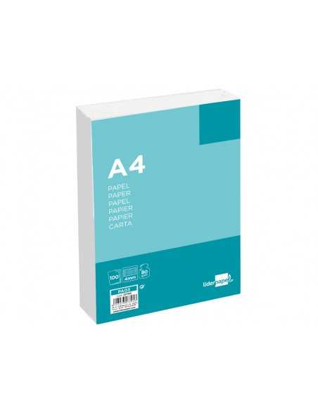 Papel liderpapel a4 80g/m2 sin taladros cuadro 4 mm paquete de 100 hojas Papel liderpapel a4 80g/m2 sin taladros cuadro 4 mm paquete de 100 hojas