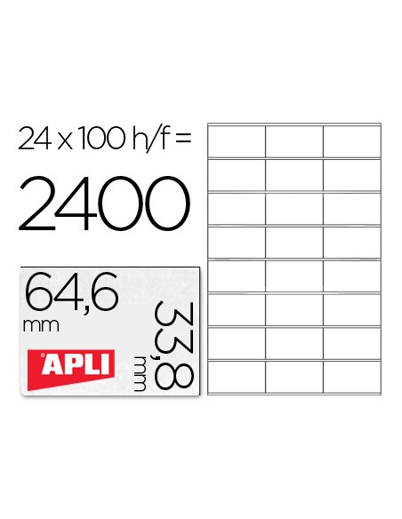 Etiqueta adhesiva apli 1263 tamaño 64,6x33,8 mm fotocopiadora laser ink-jet caja con 100 hojas din a4