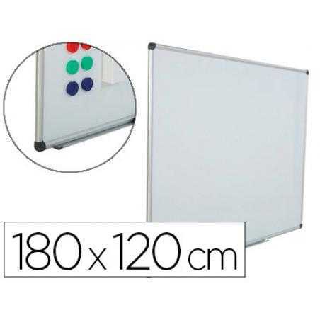 Pizarra blanca rocada acero vitrificado magnetico marco aluminio y cantóneras pvc 180x120 cm incluye bandeja - Imagen 1