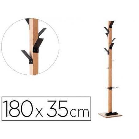 Perchero madera paperflow haya 8 colgadores con paraguero negro altura 180 cm