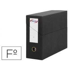 Caja transferencia pardo folio forrado extra doble lomo 80 mm estuche interior con tarjetero negra