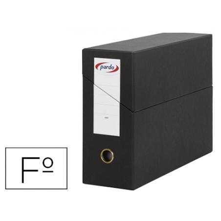 Caja transferencia pardo folio forrado extra doble lomo 80 mm estuche interior con tarjetero negra