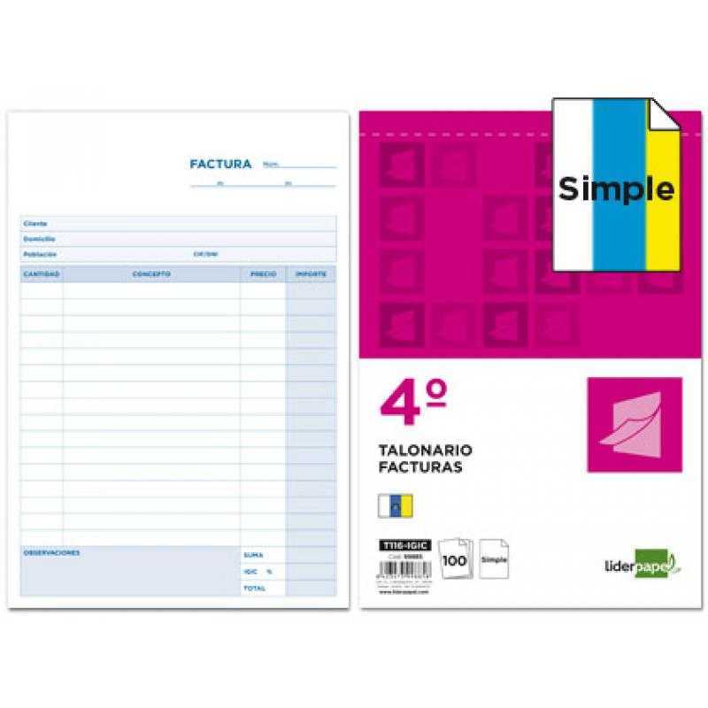 Talonario liderpapel facturas cuarto original t116 con i.g.i.c.