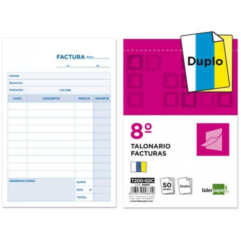 Talonario liderpapel facturas 8º original y copia t200 con i.g.i.c