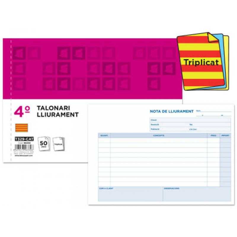 Talonario liderpapel entregas cuarto original y 2 copias t329 apaisado texto en catalan