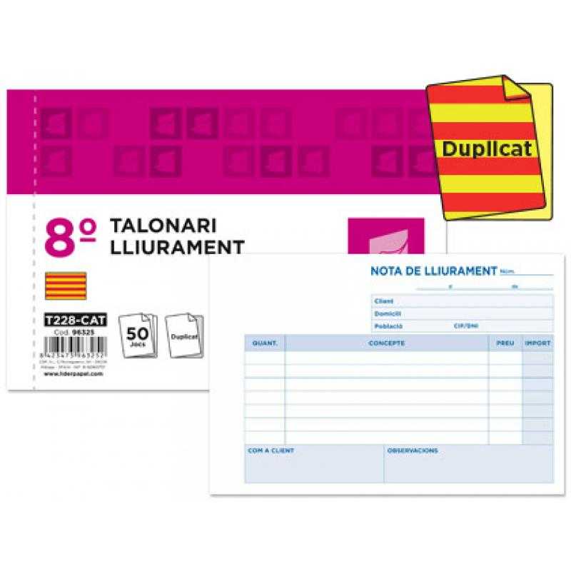 Talonario liderpapel entregas 8º original y copia t228 apaisado texto en catalan