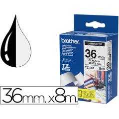 Cinta brother tze261 blanco-negro 36mm longitud 8 mt
