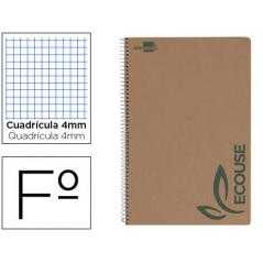 Cuaderno espiral liderpapel din a4 ecouse tapa cartulina kraft 80h papel reciclado 80 gr cuadro 4 mm con margen