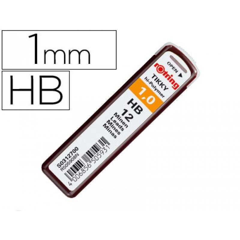 Minas rotring grafito 1 mm hb estuche de 12 minas