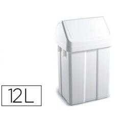 Papelera contenedor tts plastico con tapadera max 12 litros blanca 400x230x200 mm