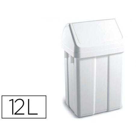 Papelera contenedor tts plastico con tapadera max 12 litros blanca 400x230x200 mm