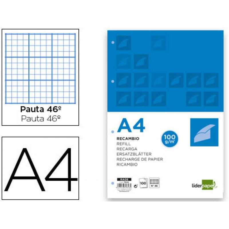 Recambio liderpapel a4 100 hojas 100 g/m2 rayado nº 46 4 taladros - Imagen 1