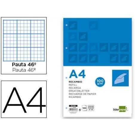 Recambio liderpapel a4 100 hojas 100 g/m2 rayado nº 46 4 taladros - Imagen 1