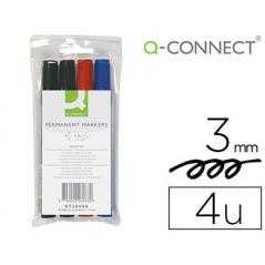 Rotulador q-connect marcador permanente estuche de 4 colores surtidos punta redonda 3 mm