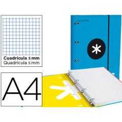 Carpeta con recambio antartik a4 cuadro 5mm forrada 4 anillas 25mm redondas color azul