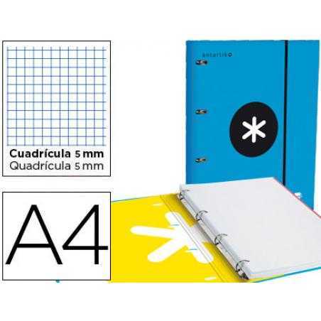 Carpeta con recambio antartik a4 cuadro 5mm forrada 4 anillas 25mm redondas color azul