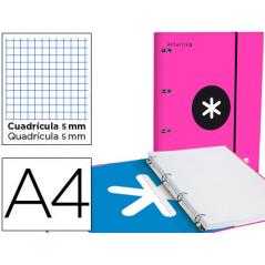 Carpeta con recambio antartik a4 cuadro 5mm forrada 4 anillas 25mm redondas color rosa