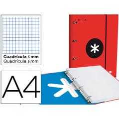 Carpeta con recambio antartik a4 cuadro 5mm forrada 4 anillas 25mm redondas color rojo