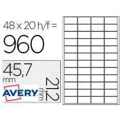 Etiqueta adhesiva avery poliéster plata 45,7 x 21,2 mm láser pack de 960 unidades