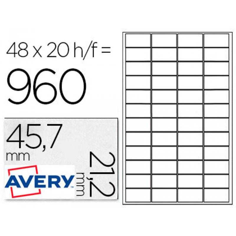 Etiqueta adhesiva avery poliéster plata 45,7 x 21,2 mm láser pack de 960 unidades