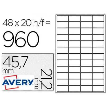 Etiqueta adhesiva avery poliéster plata 45,7 x 21,2 mm láser pack de 960 unidades