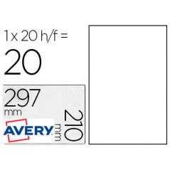 Etiqueta adhesiva avery poliéster blanca 210 x 297 mm láser pack de 20 unidades