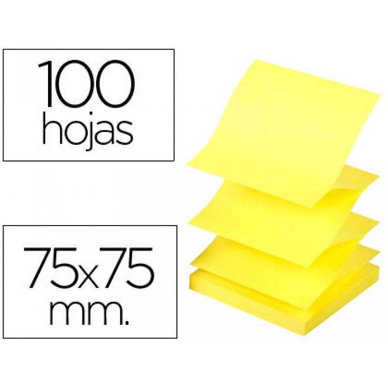 Bloc de notas adhesivas quita y pon q-connect 76x76 mm amarillo neon zig-zag