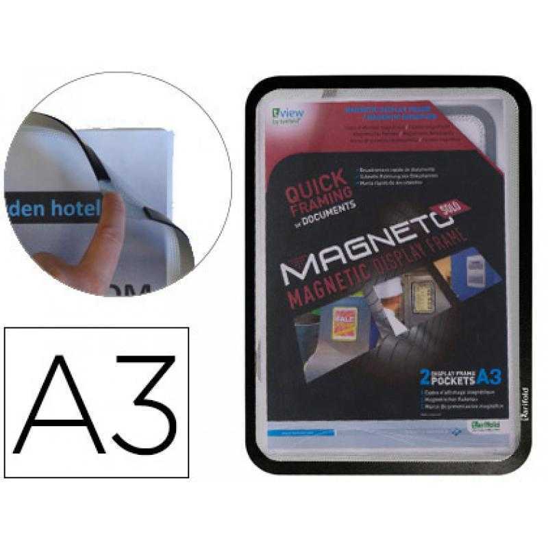 Marco porta anuncios tarifold magneto din a3 con 4 bandas magnéticas en el dorso color negro pack de 2 unidades