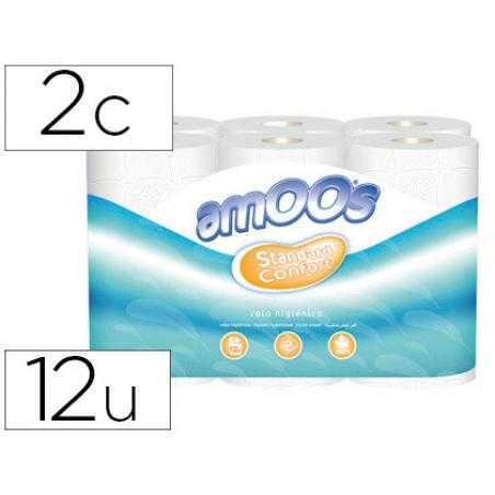 Papel higienico amoos 2 capas 100 mm diametro x 87 mm alto paquete de 12 rollos