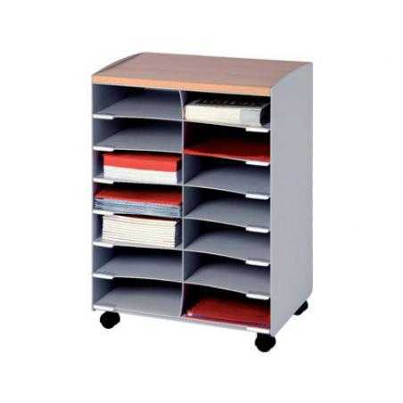 Modulo paperflow con 14 casillas y ruedas pivotantes color gris 720x514x330 mm