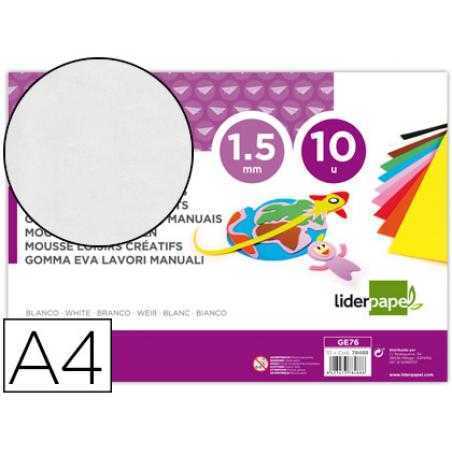 Goma eva liderpapel din a4 60g/m2 espesor 1,5mm blanco paquete de 10 hojas
