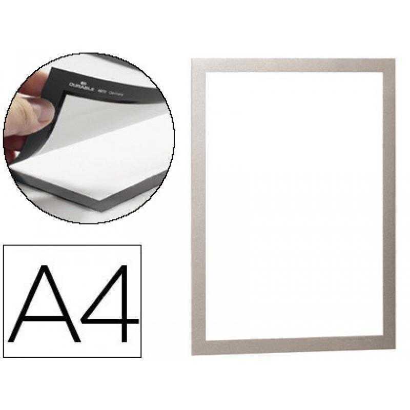 Marco porta anuncios durable magnetico din a4 dorso adhesivo removible color plata pack de 2 unidades