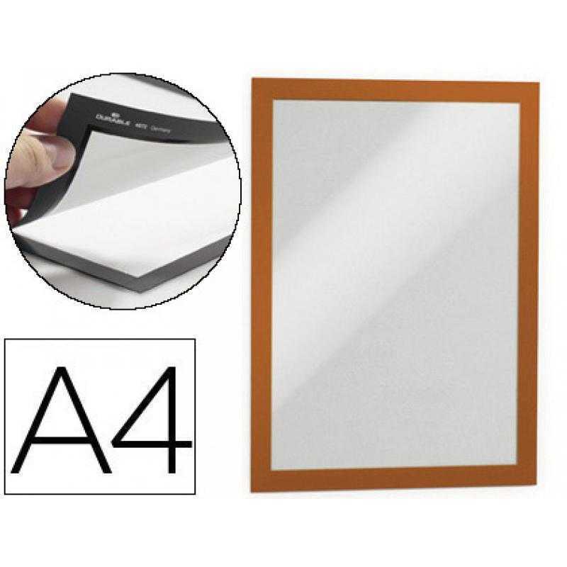 Marco porta anuncios durable magnetico din a4 dorso adhesivo removible color naranja pack de 2 unidades