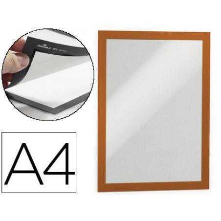Marco porta anuncios durable magnetico din a4 dorso adhesivo removible color naranja pack de 2 unidades