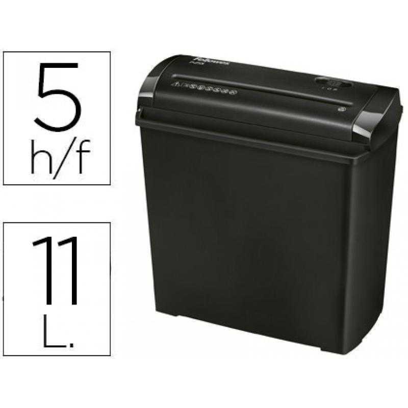 Destructora de documentos fellowes p-25s capacidad de corte 5 hojas corte en tiras papelera 11 litros