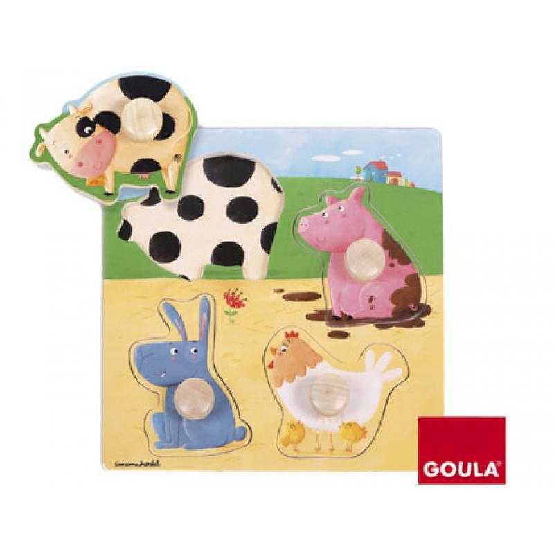 Puzle goula madera 4 piezas animales granja color